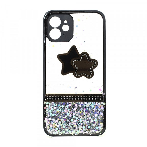 Wholesale Glitter Jewel Diamond Armor Bumper Case with Camera Lens Protection Cover for Apple iPhone 12 / 12 Pro 6.1 (Star Black)